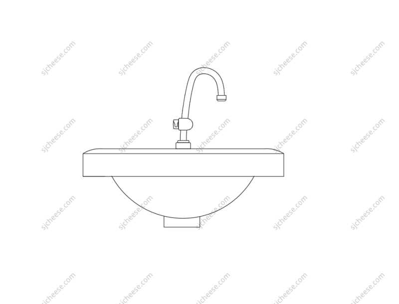 卫生间浴室方形洗手台面盆水龙头立面CAD图块