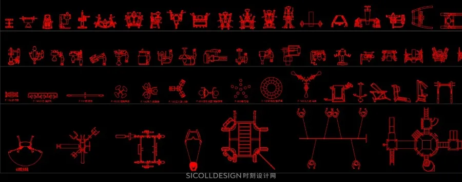 CAD动态图库+健身器材办公空间餐饮设备平立面图库DWG格式丨74.5M