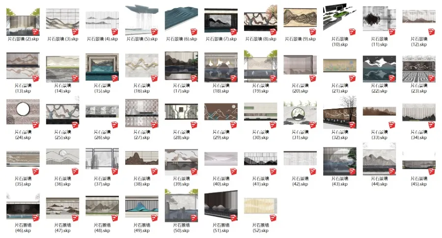 80个经典新亚洲山水背景墙SU模型丨SKP格式 971M